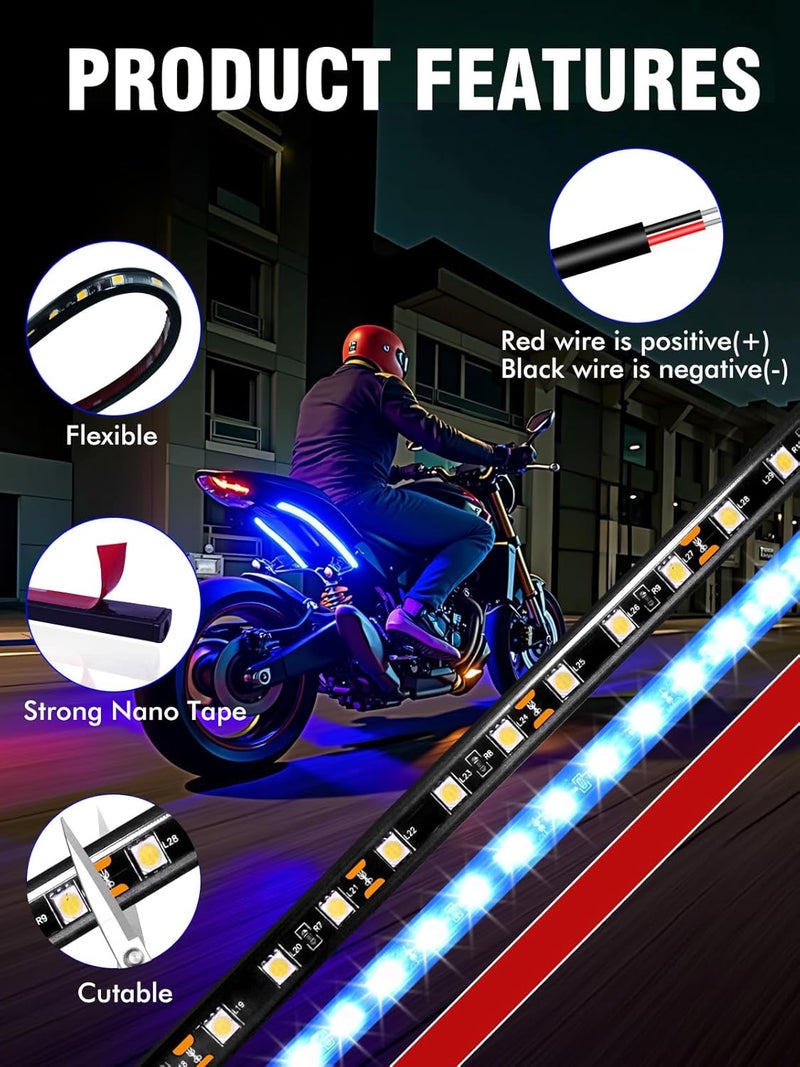 LEYMANRIYA 8 Pcs Car Led Light Strip IP67 Waterproof 11" Flexible Led Lights Underglow 12V for Car Motorcycle Boat Golf Cart Interior Exterior Decoration - Blue - Image 4